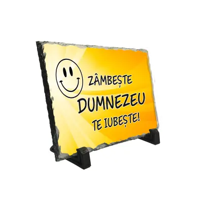 Zambeste dumnezeu te iubeste, piatra ardezie personalizata, cu mesaj model, pa087